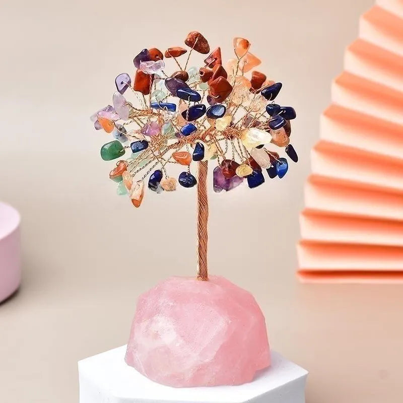 Joie de Vivre - Tree of Life in 7 Chakra Stones and Rose Quartz