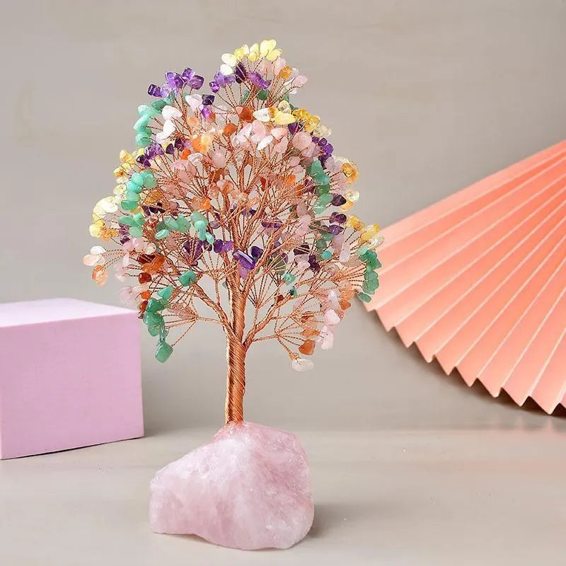 Joie de Vivre - Tree of Life in 7 Chakra Stones and Rose Quartz