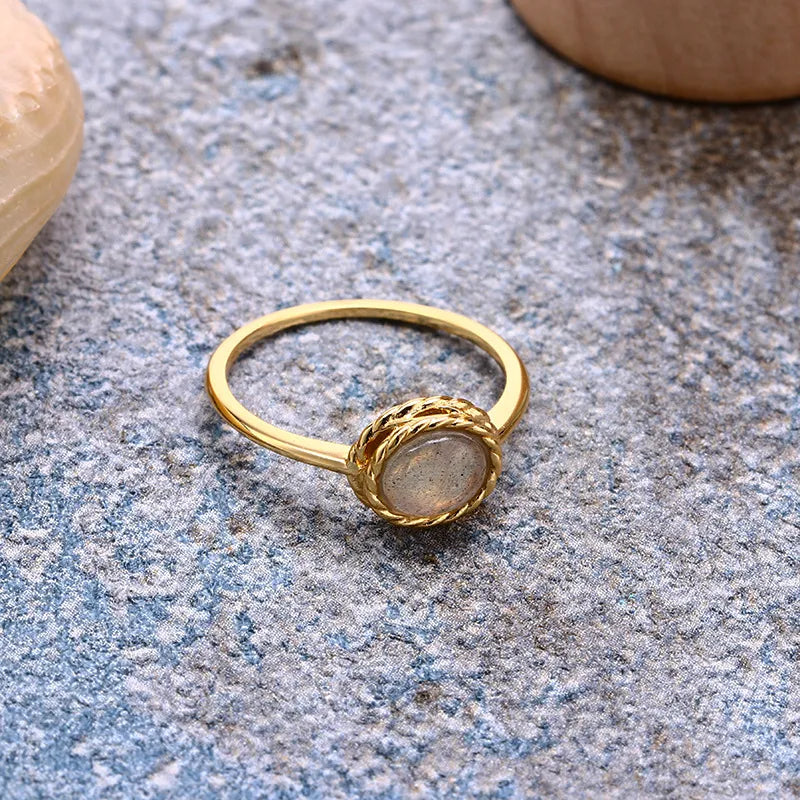 Aquamarine or Labradorite Ring "Marine Charm" Gold-Plated Silver