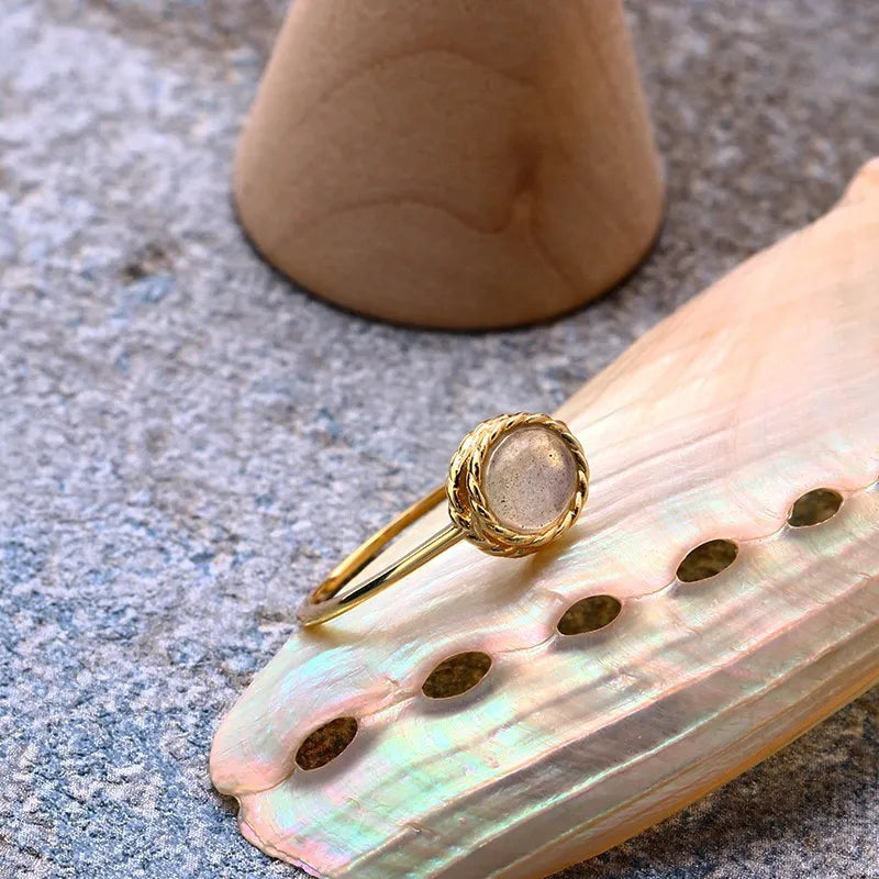 Aquamarine or Labradorite Ring "Marine Charm" Gold-Plated Silver