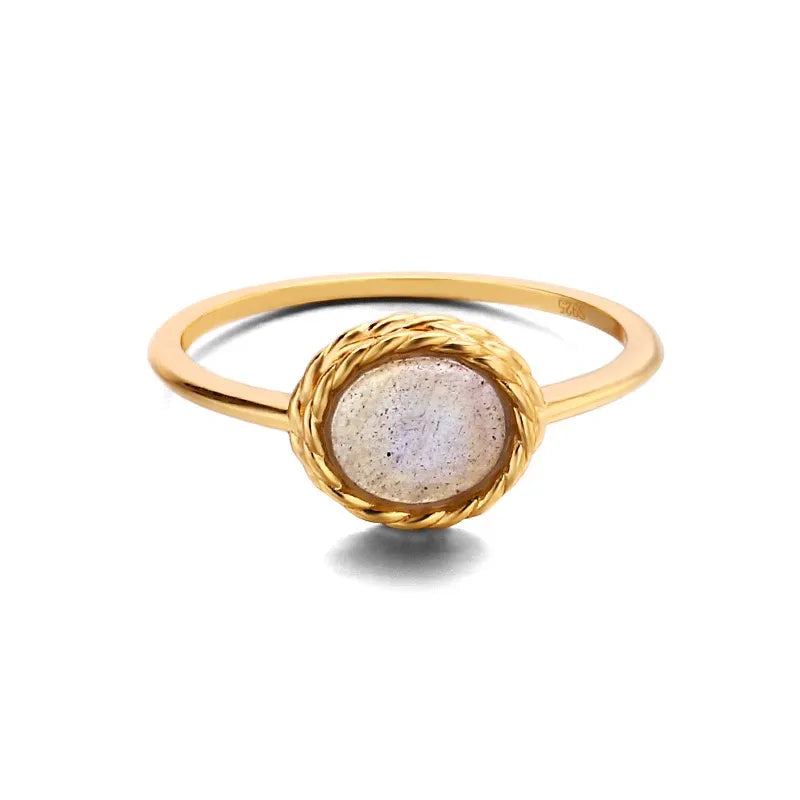 Aquamarine or Labradorite Ring "Marine Charm" Gold-Plated Silver