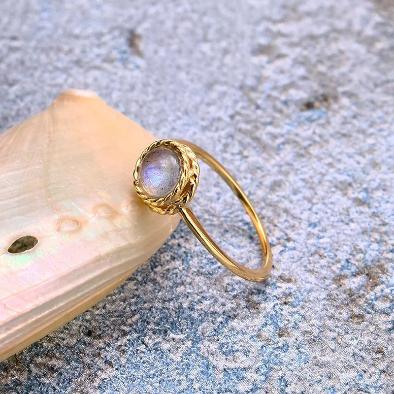 Aquamarine or Labradorite Ring "Marine Charm" Gold-Plated Silver