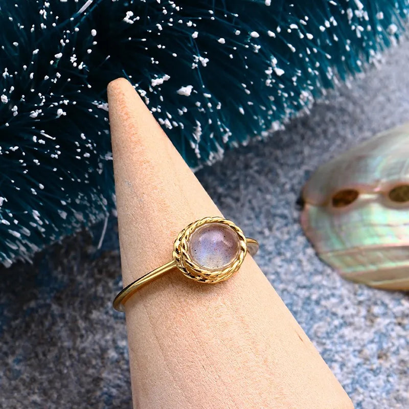 Aquamarine or Labradorite Ring "Marine Charm" Gold-Plated Silver