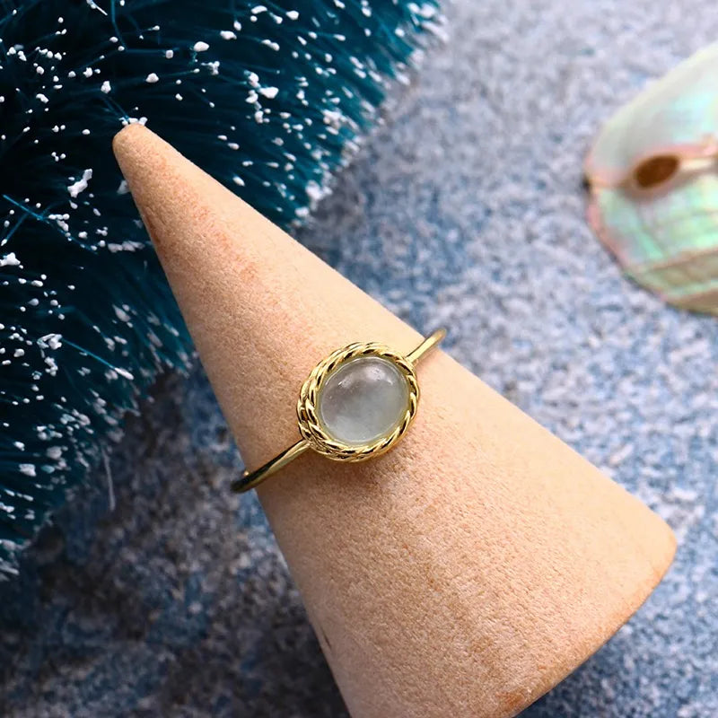 Aquamarine or Labradorite Ring "Marine Charm" Gold-Plated Silver