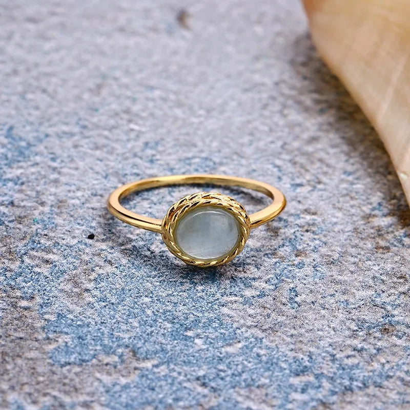 Aquamarine or Labradorite Ring "Marine Charm" Gold-Plated Silver