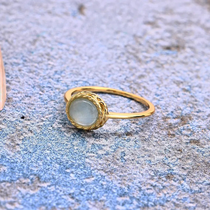 Aquamarine or Labradorite Ring "Marine Charm" Gold-Plated Silver