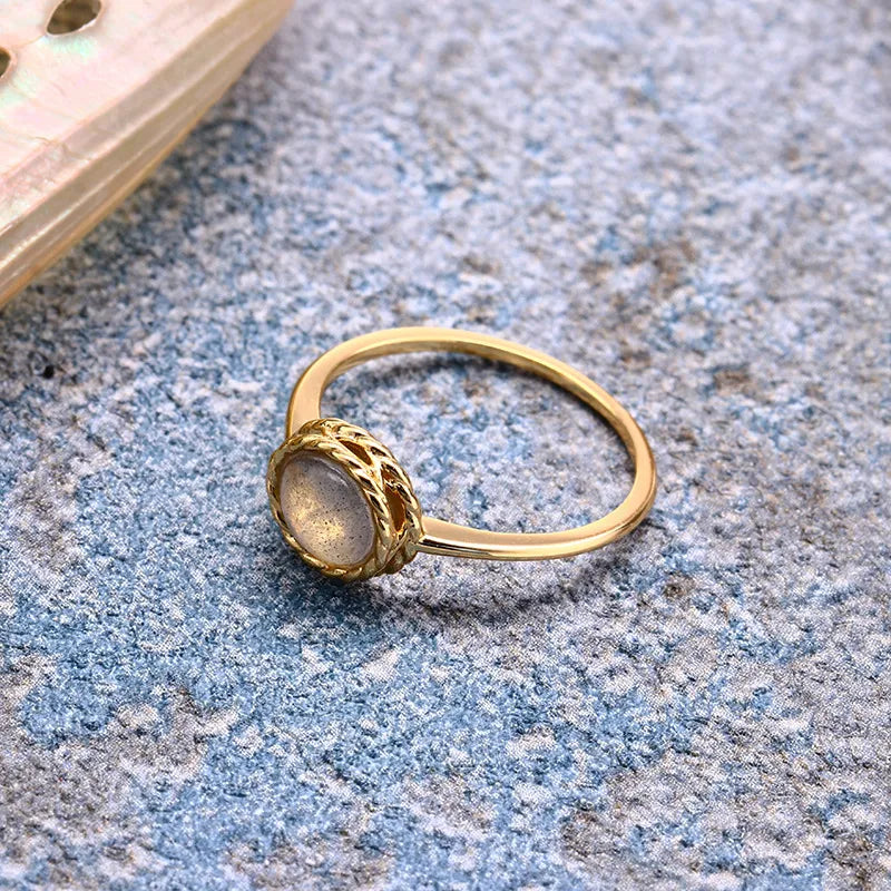 Aquamarine or Labradorite Ring "Marine Charm" Gold-Plated Silver