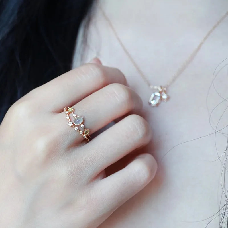Aquamarine and Peridot Ring "Clarity" Gold-Plated Silver