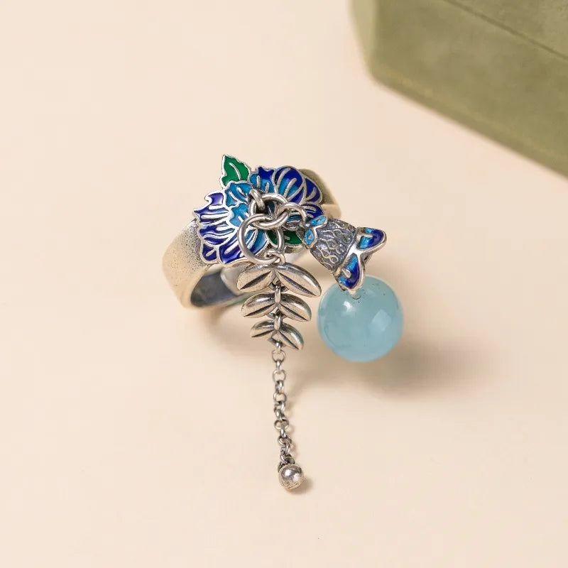Aquamarine Ring "Flower of the Sky" Silver