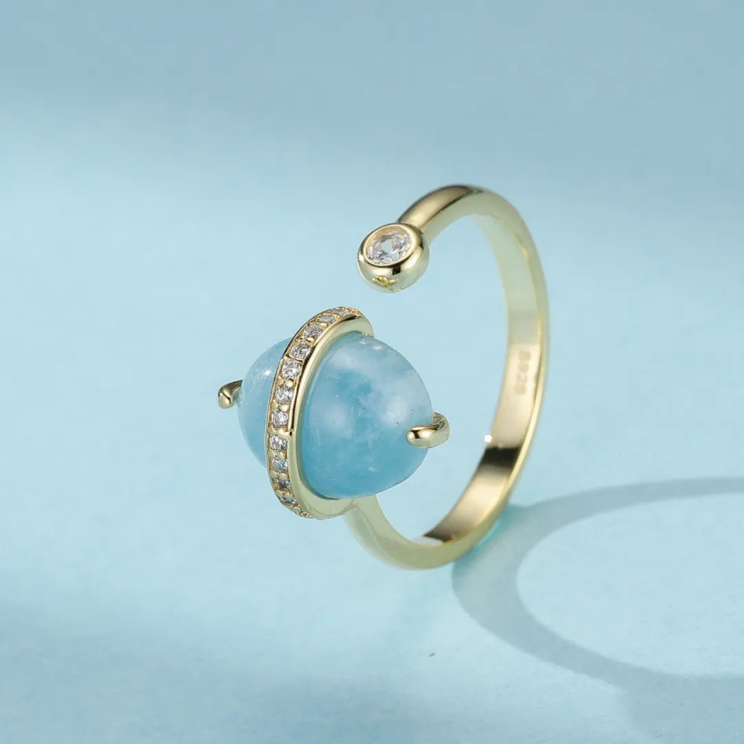 Bague Aigue Marine "Galaxie Bleue" Argent Doré Or 14K