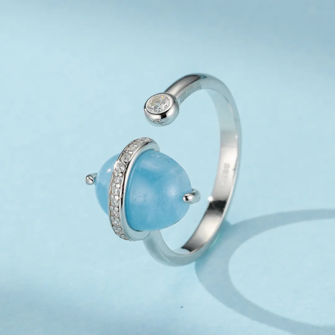 Bague Aigue Marine "Galaxie Bleue" Argent Doré Or 14K