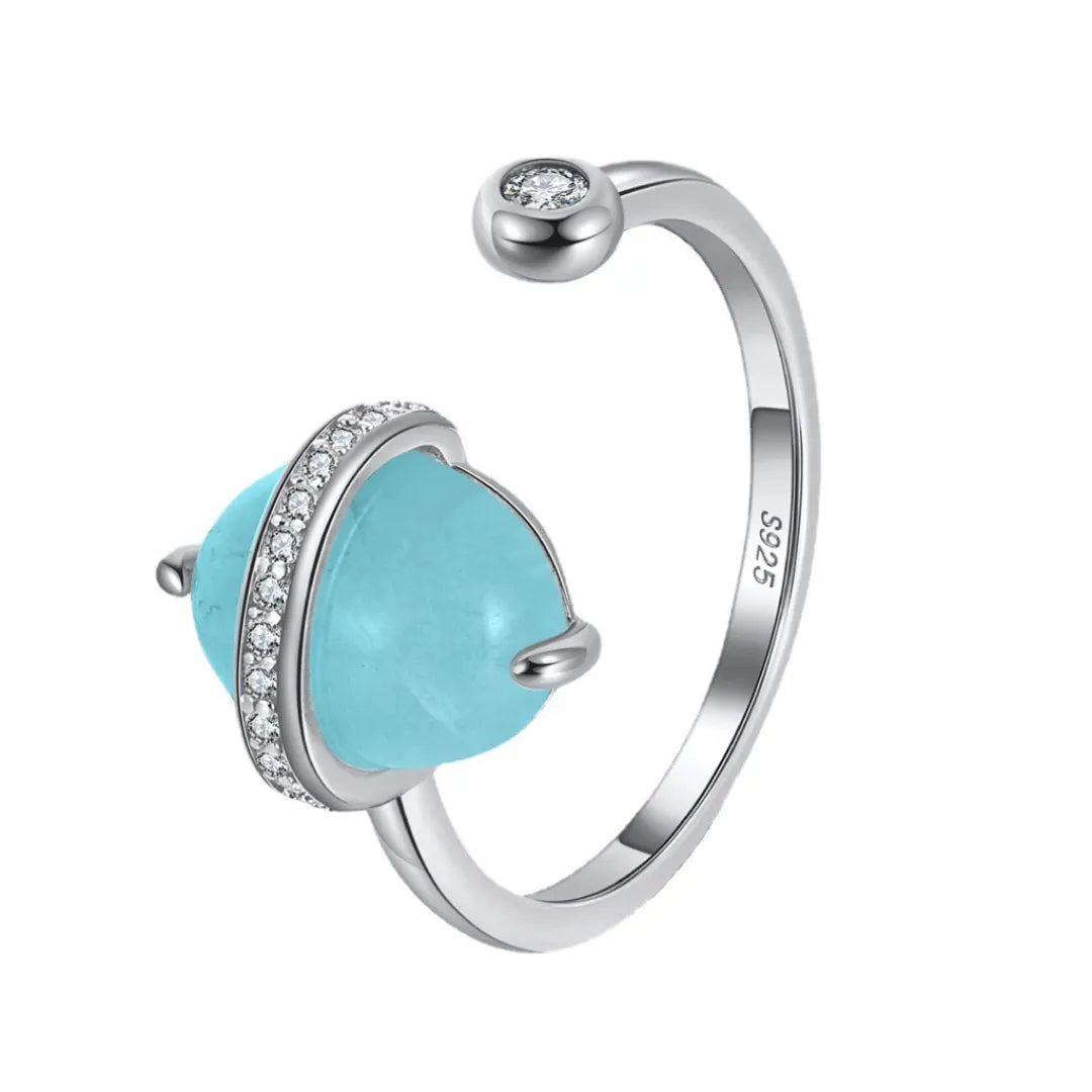 Bague Aigue Marine "Galaxie Bleue" Argent Doré Or 14K