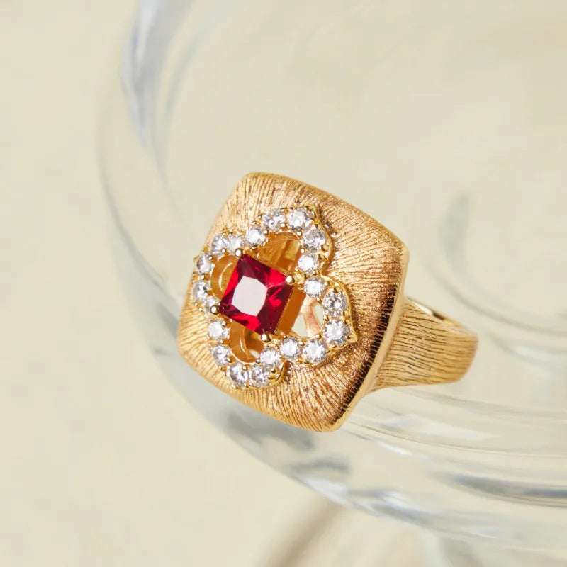 Carnelian Ring "Floral Warmth" Gold-Plated Silver