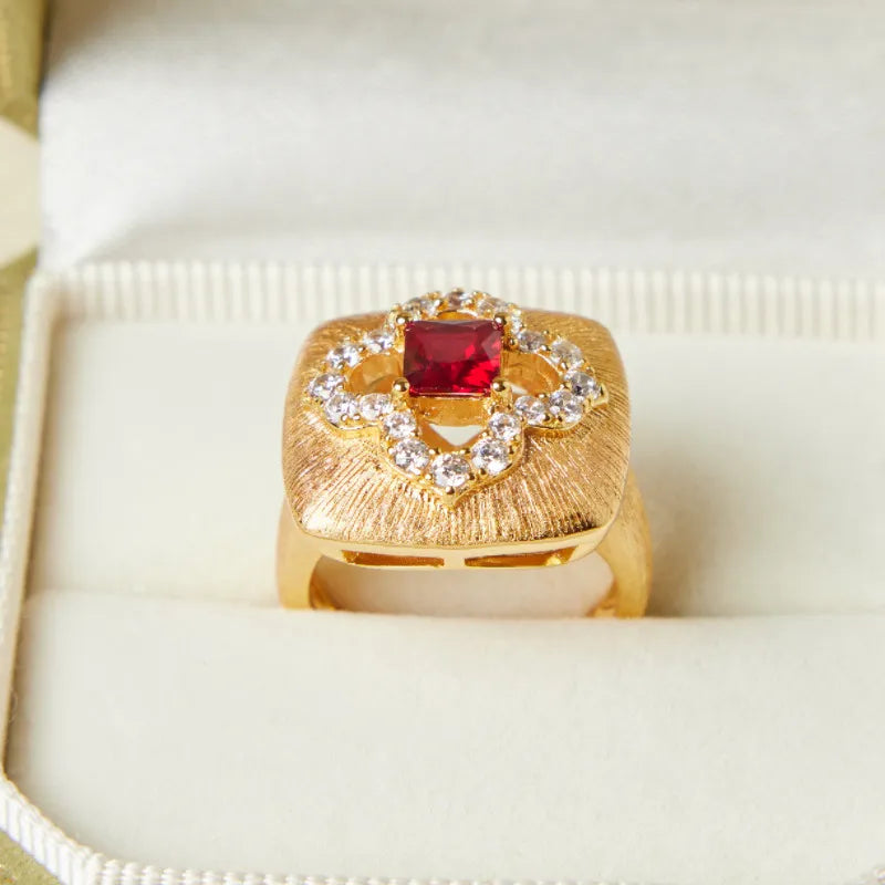 Carnelian Ring "Floral Warmth" Gold-Plated Silver