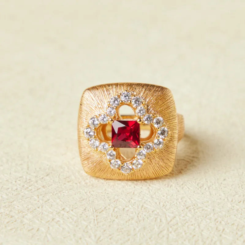 Carnelian Ring "Floral Warmth" Gold-Plated Silver