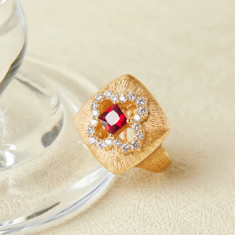 Carnelian Ring "Floral Warmth" Gold-Plated Silver