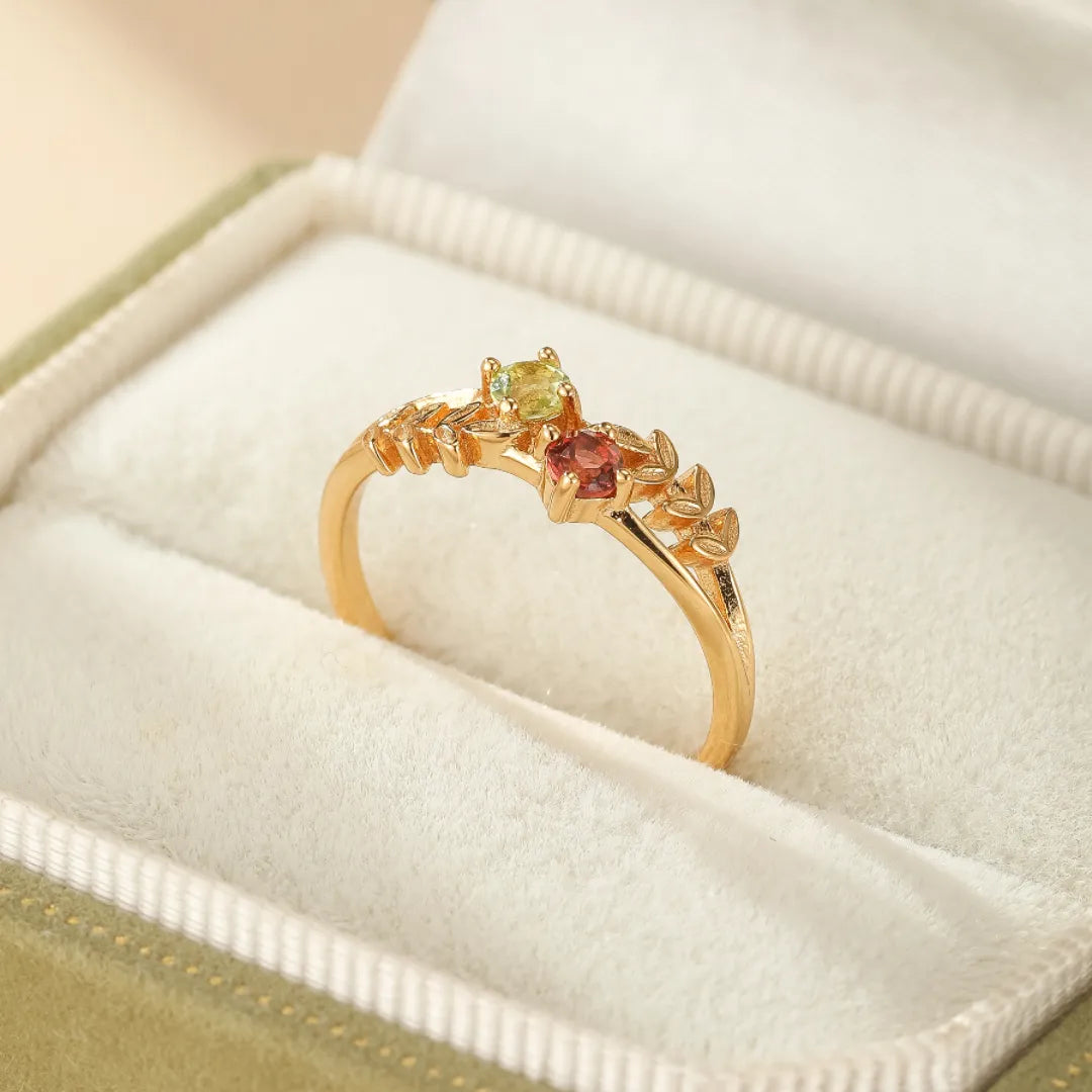 Peridot and Garnet Ring "Radiant Freshness" Gold-Plated Silver