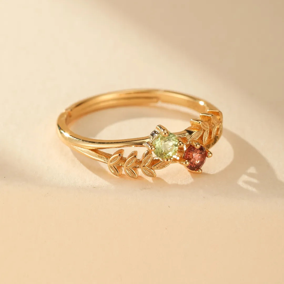 Peridot and Garnet Ring "Radiant Freshness" Gold-Plated Silver