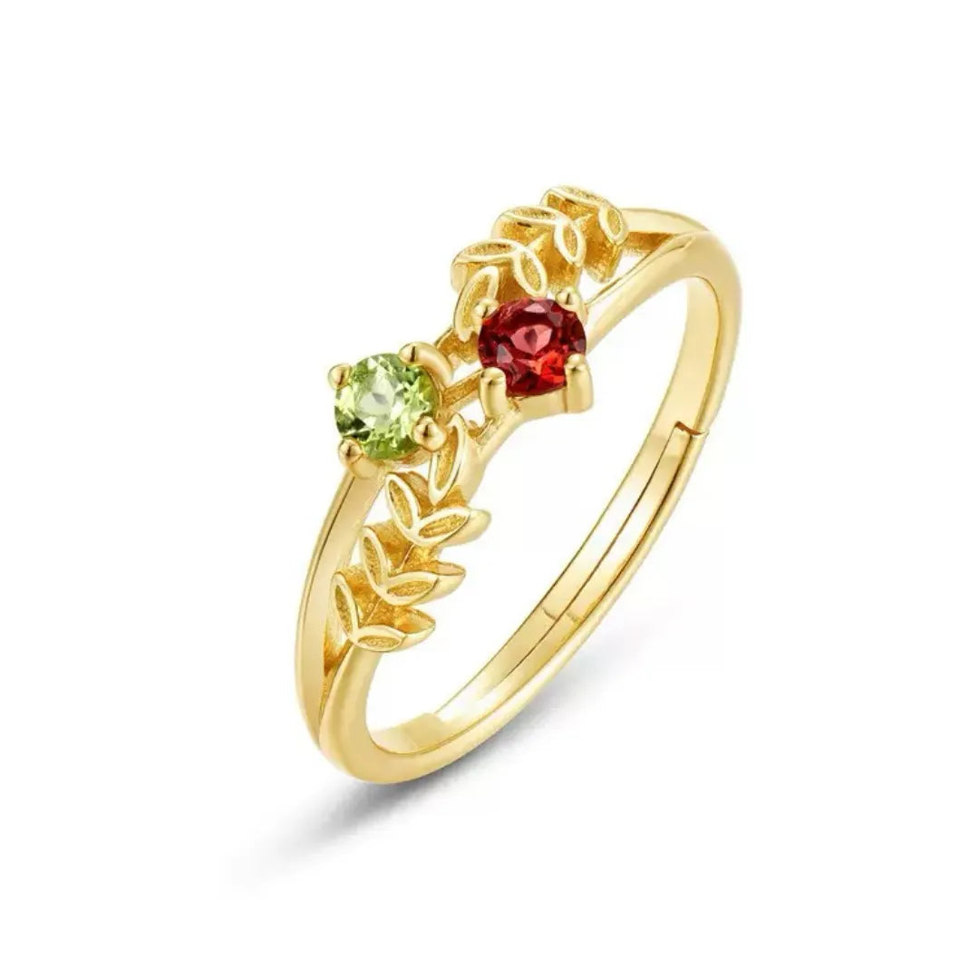 Peridot and Garnet Ring "Radiant Freshness" Gold-Plated Silver