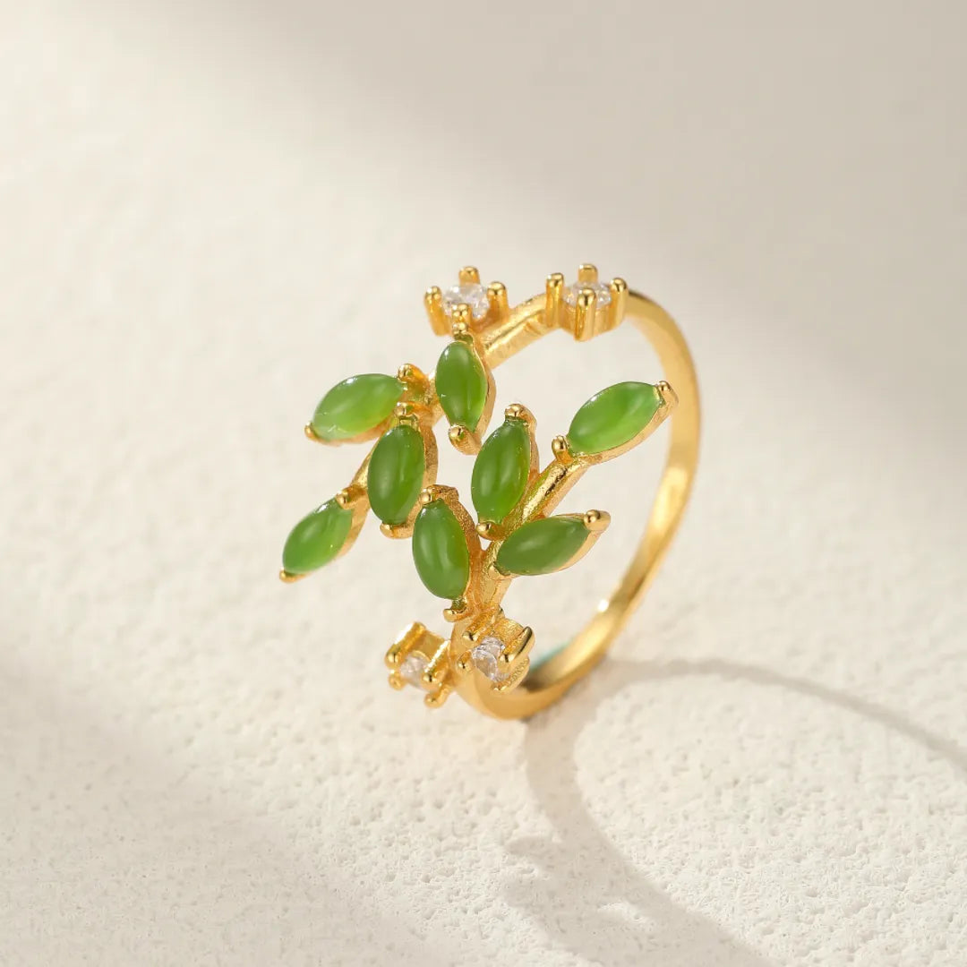 Jade Ring "Nature Charm" Gold-Plated Silver