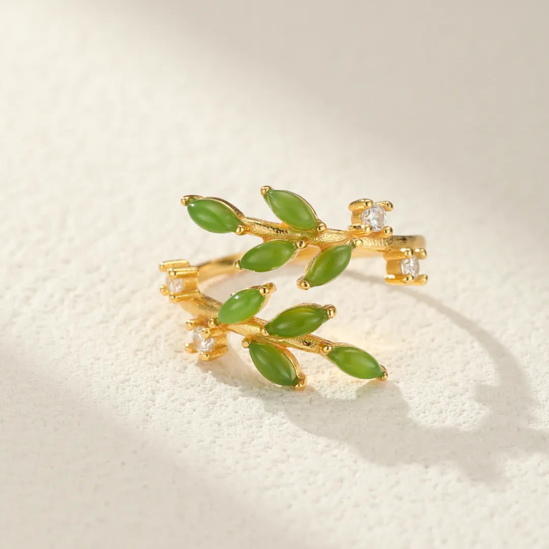 Jade Ring "Nature Charm" Gold-Plated Silver