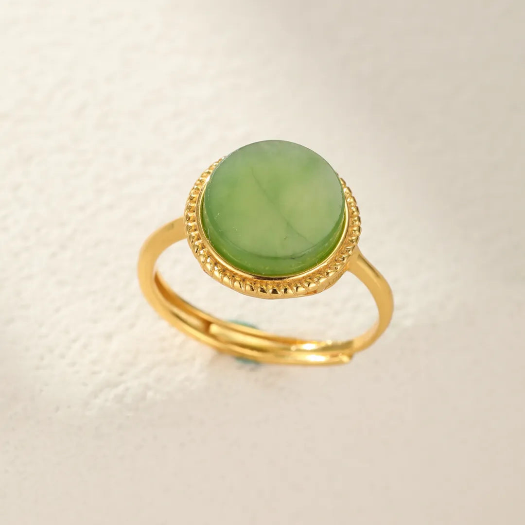 Jade Ring "Sun Charm" Gold-Plated Silver