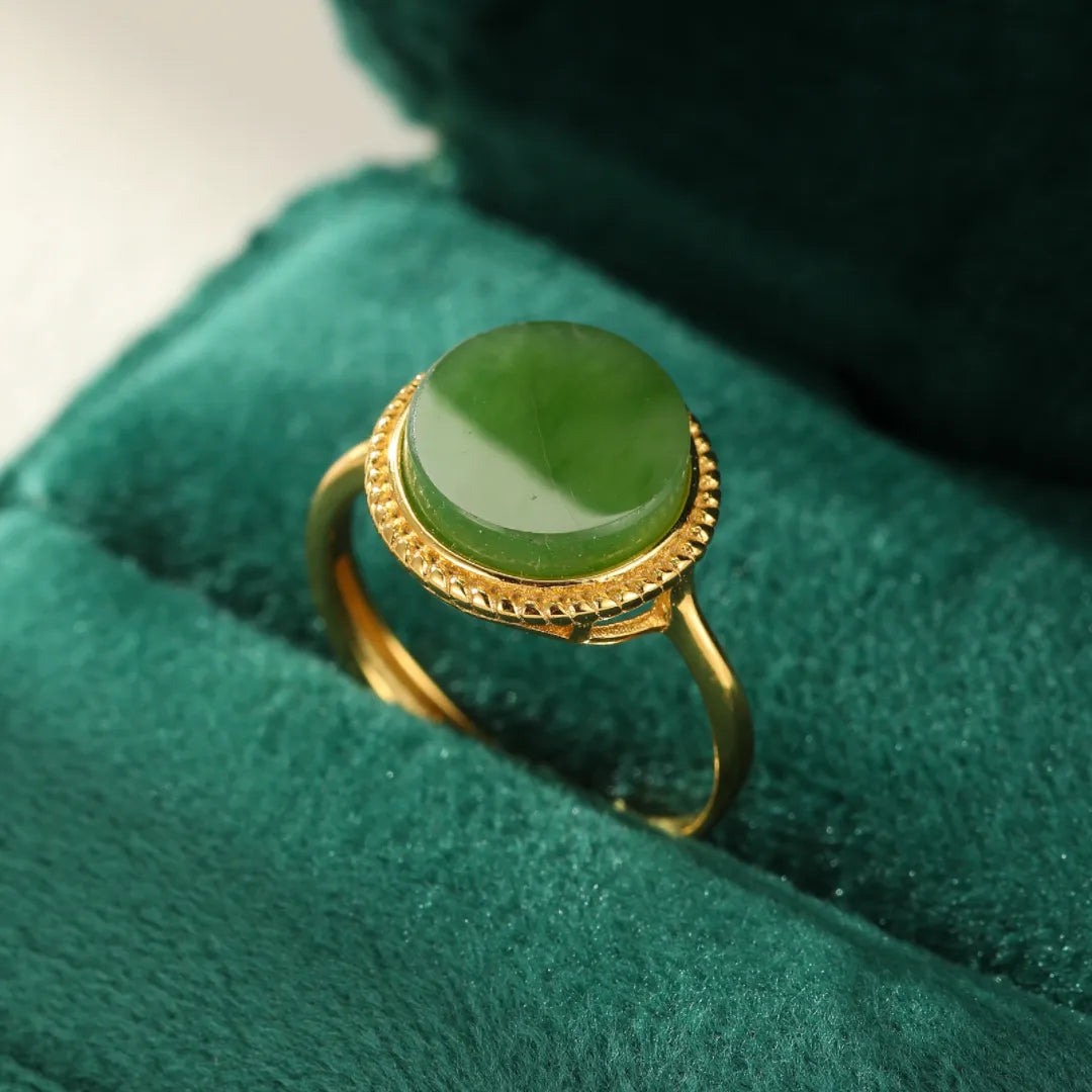 Jade Ring "Sun Charm" Gold-Plated Silver