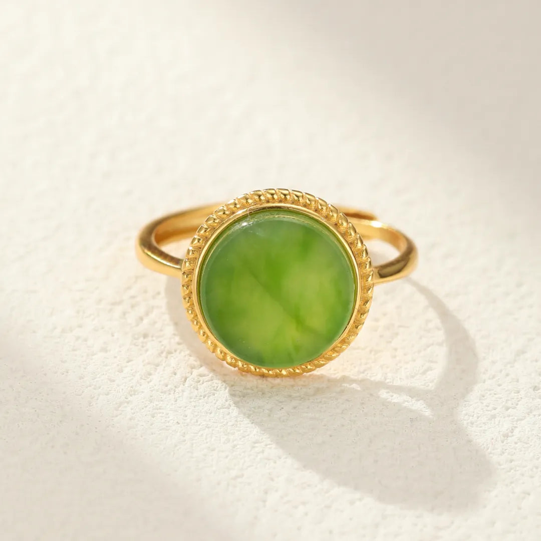 Jade Ring "Sun Charm" Gold-Plated Silver