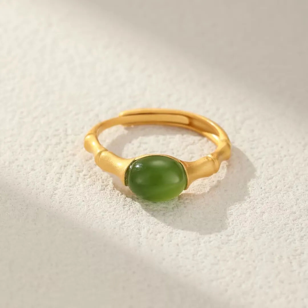 Jade Ring "Bamboo Strength" Gold-Plated Silver
