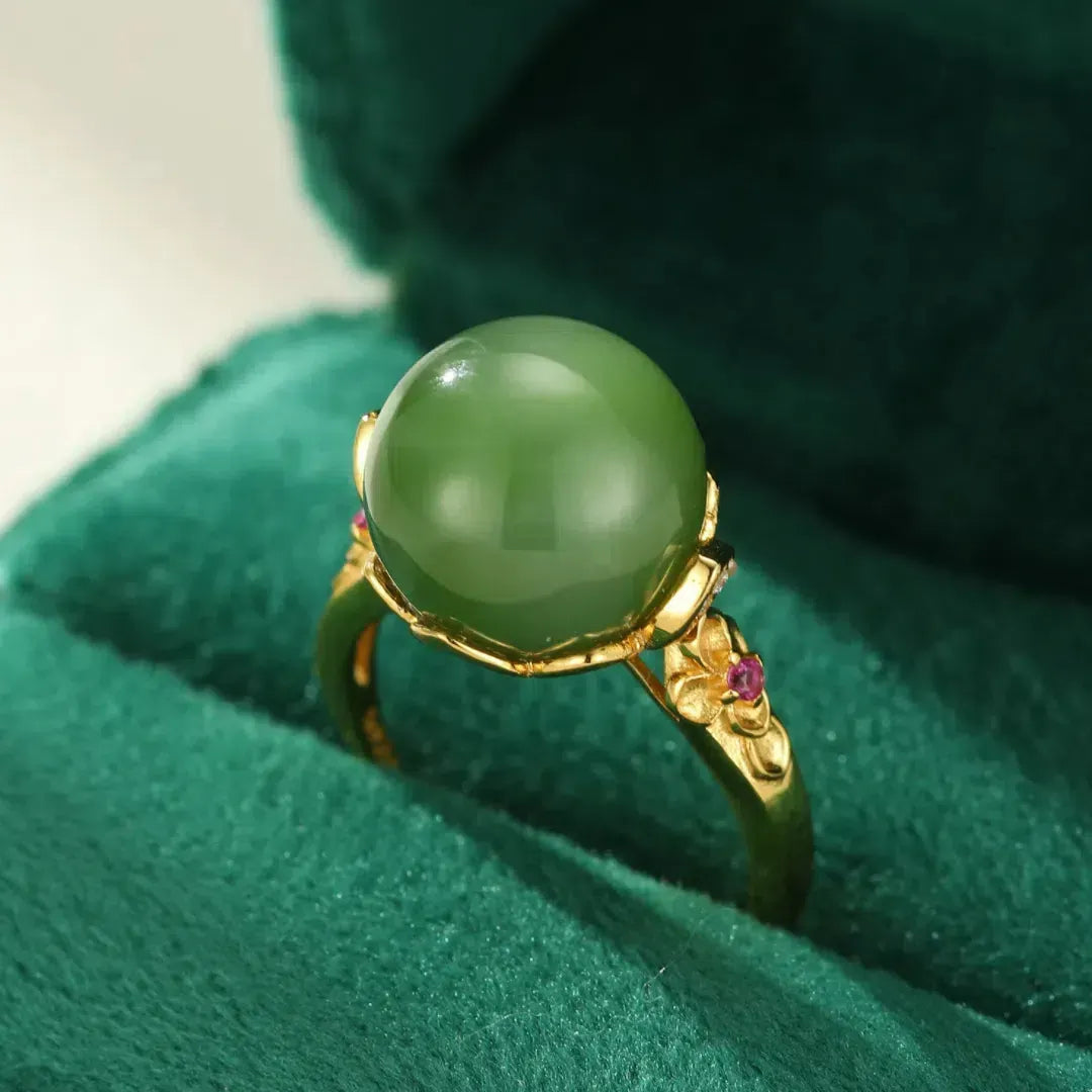 Jade Ring "Deep Harmony" Gold-Plated Silver