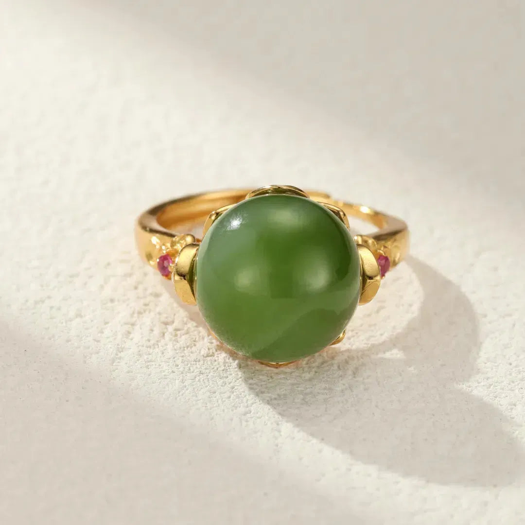 Jade Ring "Deep Harmony" Gold-Plated Silver