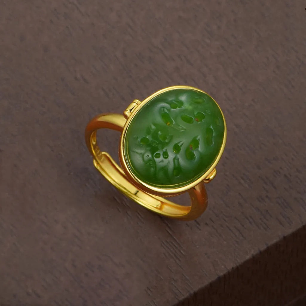 Jade Ring Perfume Holder "Imperial Elixir" Gold-Plated Silver