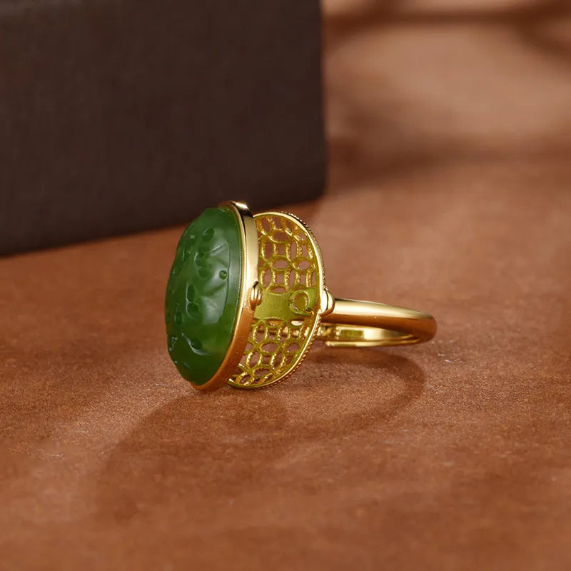 Jade Ring Perfume Holder "Imperial Elixir" Gold-Plated Silver