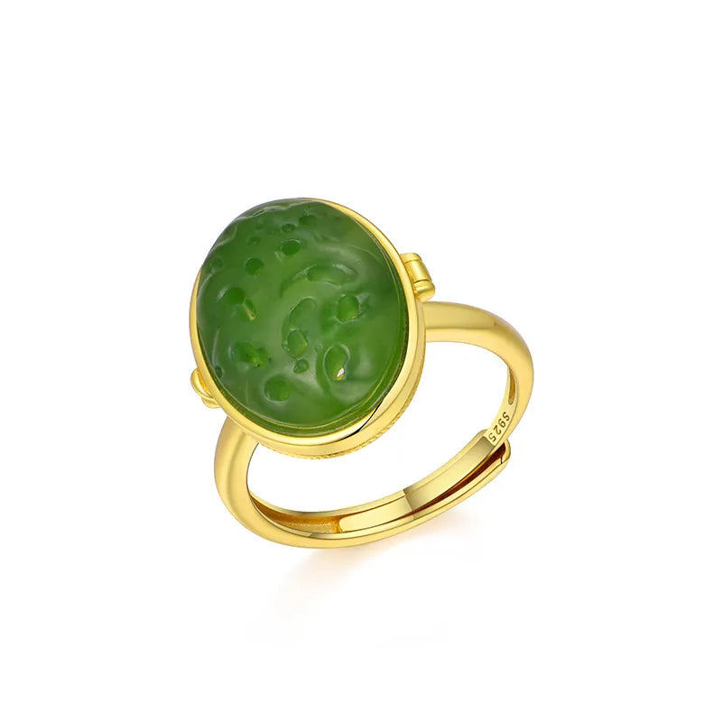 Jade Ring Perfume Holder "Imperial Elixir" Gold-Plated Silver