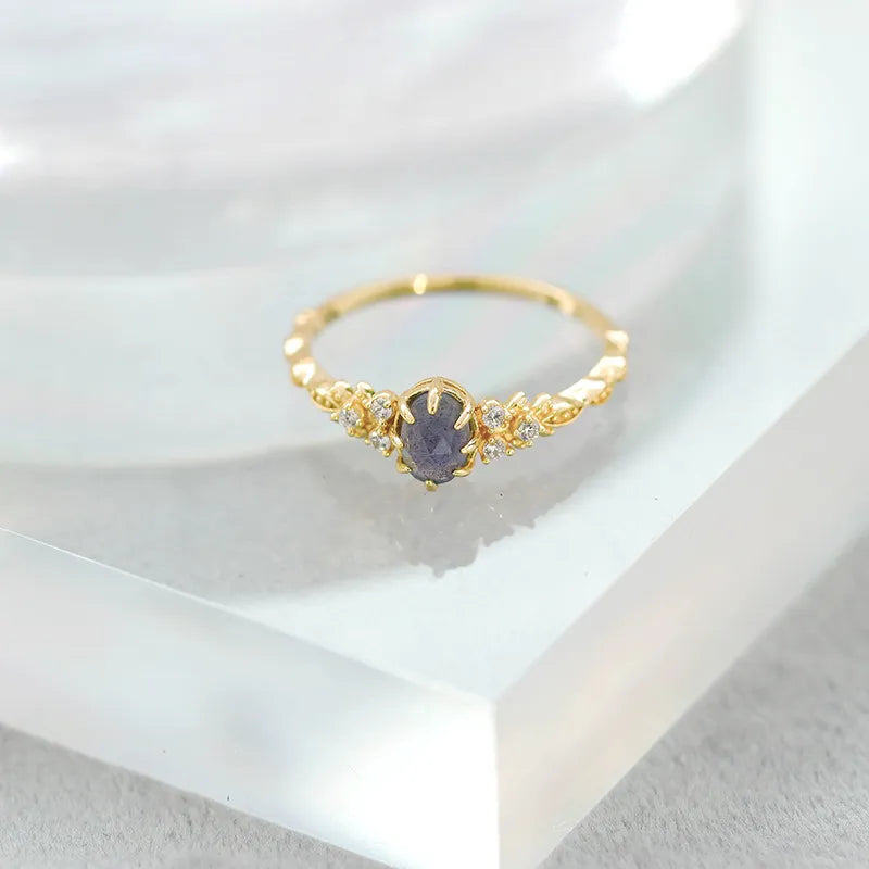 Labradorite and Iolite Ring - Soothing, Gold Plated Silver