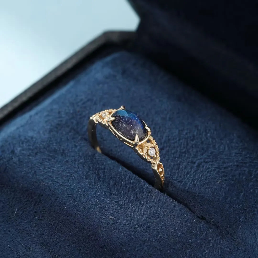 Labradorite and Lapis Lazuli Ring "Astral Dream" Gold-Plated Silver