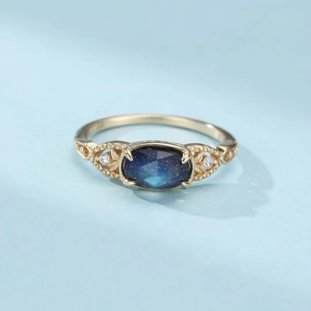 Labradorite and Lapis Lazuli Ring "Astral Dream" Gold-Plated Silver