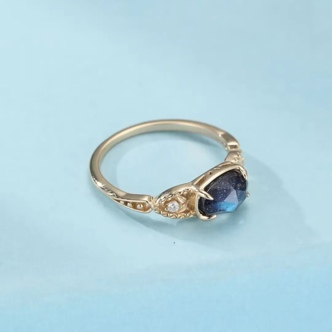 Labradorite and Lapis Lazuli Ring "Astral Dream" Gold-Plated Silver