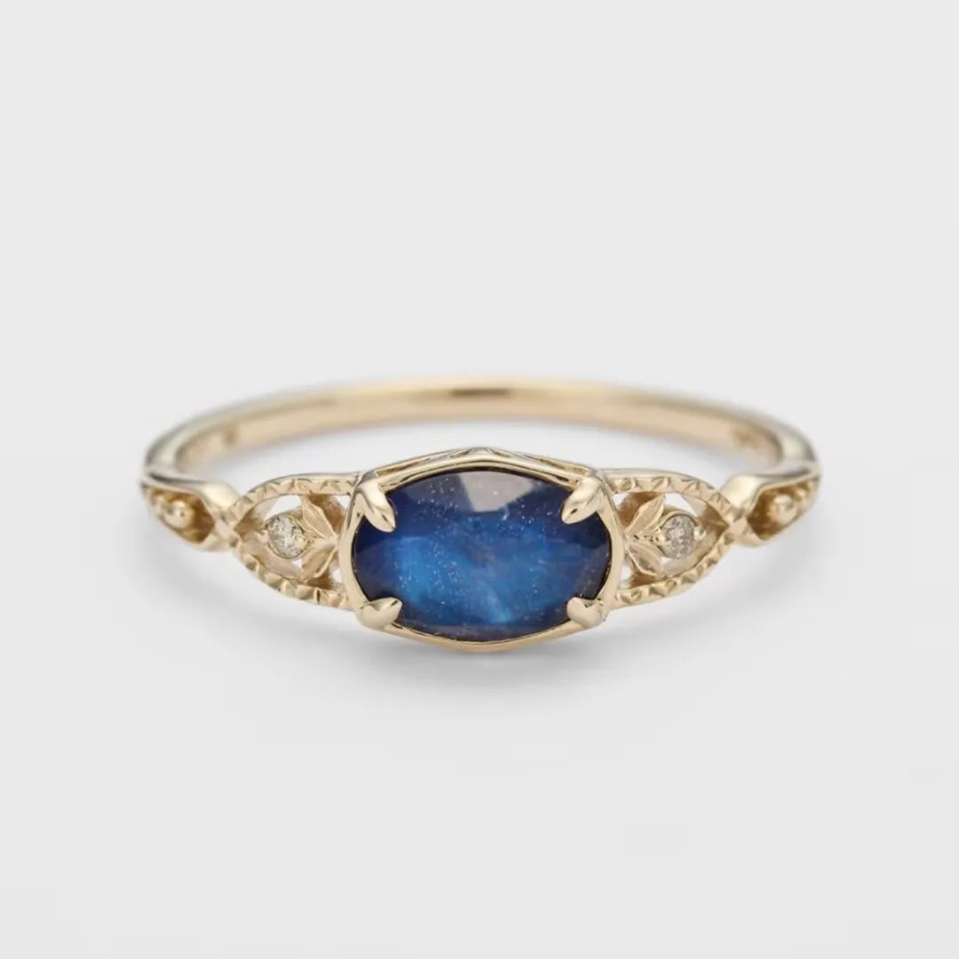 Labradorite and Lapis Lazuli Ring "Astral Dream" Gold-Plated Silver
