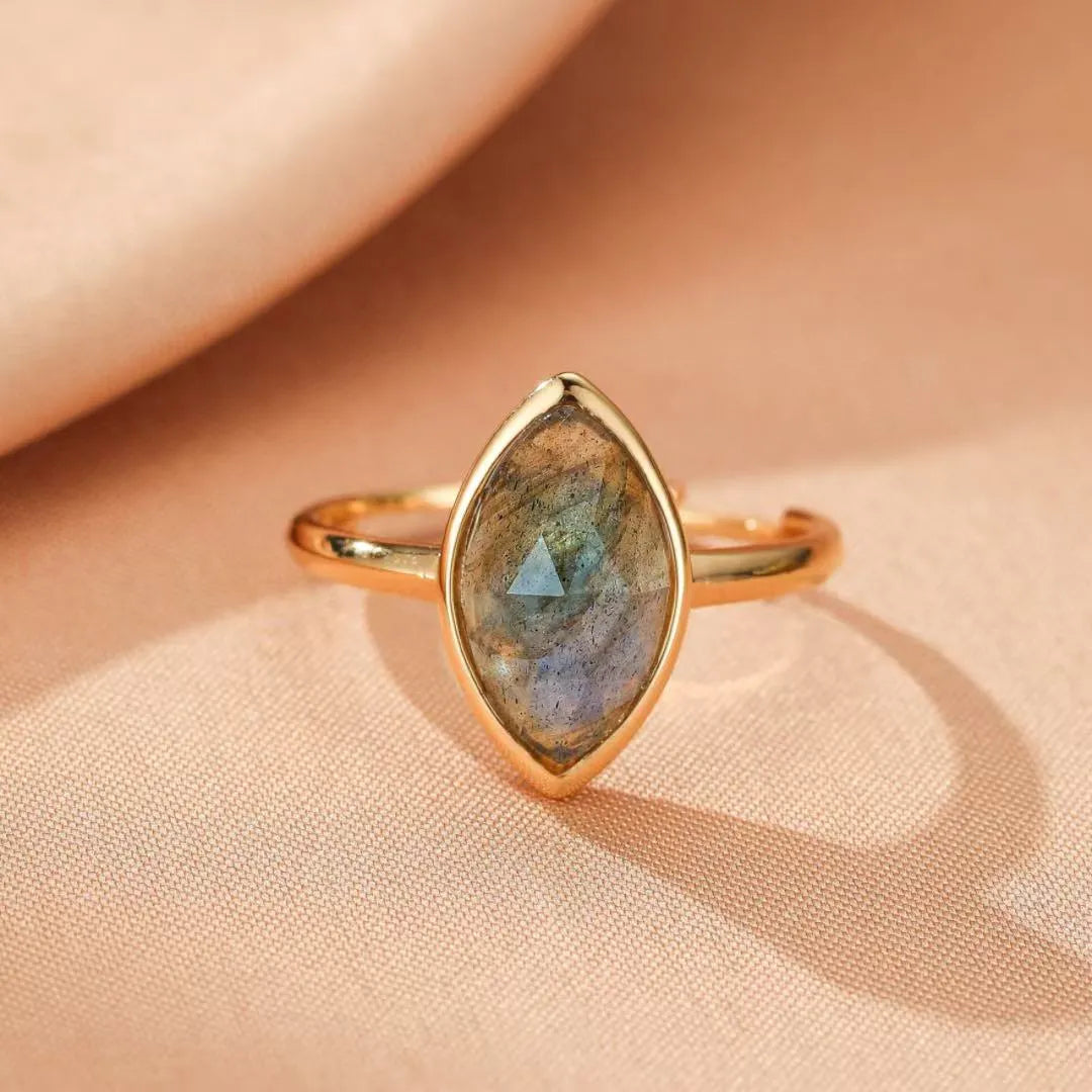 Bague Labradorite "Feuille Mystérieuse" Argent Doré Or