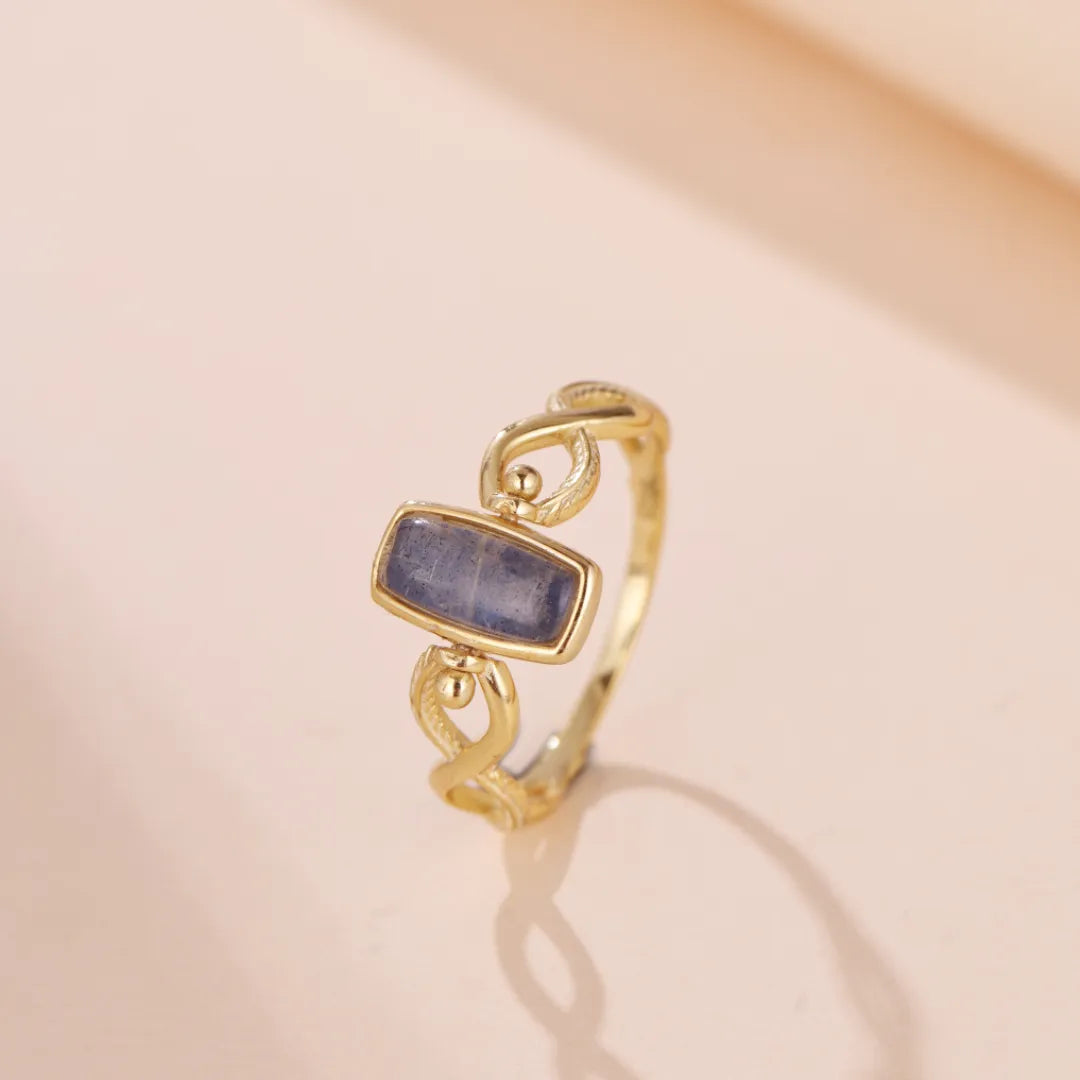 Lapis Lazuli and Labradorite Ring "Golden Horizon" Gold-Plated Silver