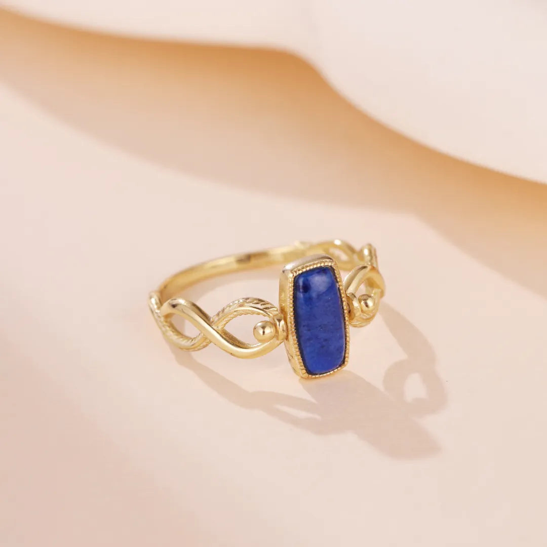 Lapis Lazuli and Labradorite Ring "Golden Horizon" Gold-Plated Silver
