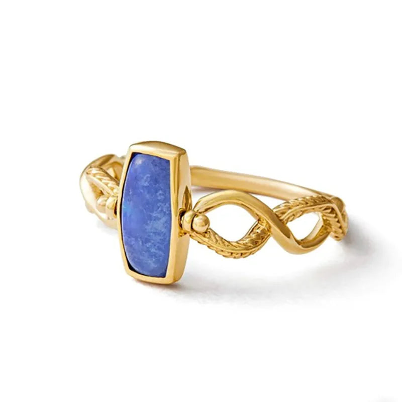 Lapis Lazuli and Labradorite Ring "Golden Horizon" Gold-Plated Silver