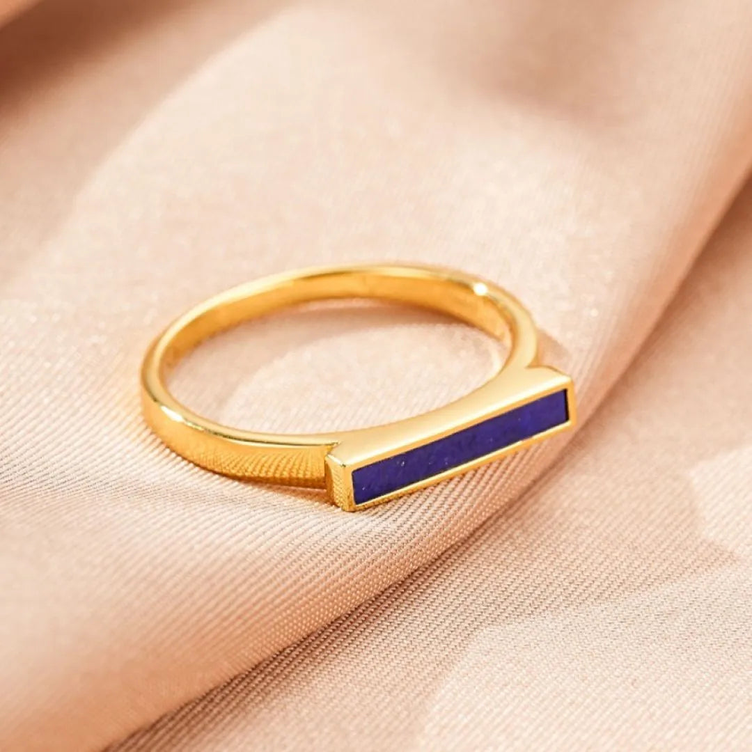 Lapis Lazuli Ring "Blaue Linie" Vergoldetes Silber Gold