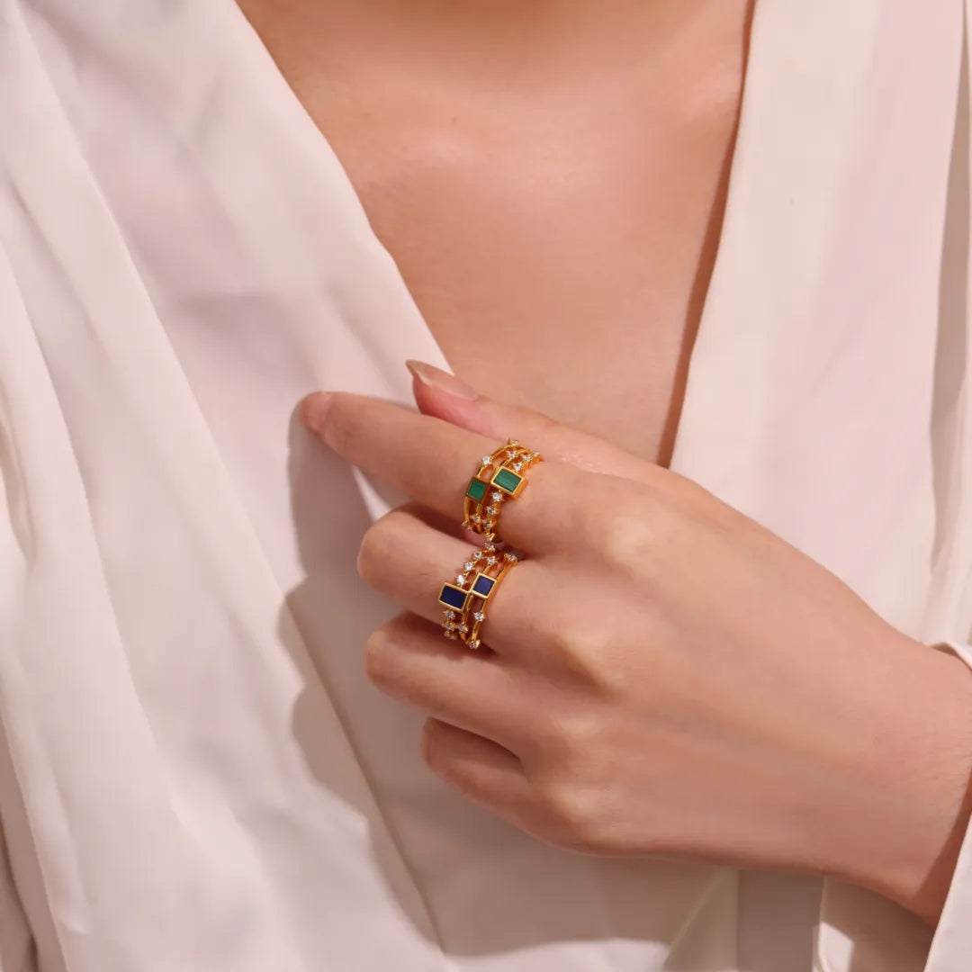 Lapis Lazuli or Malachite Ring "Elegant Beauty" Gold-Plated Silver