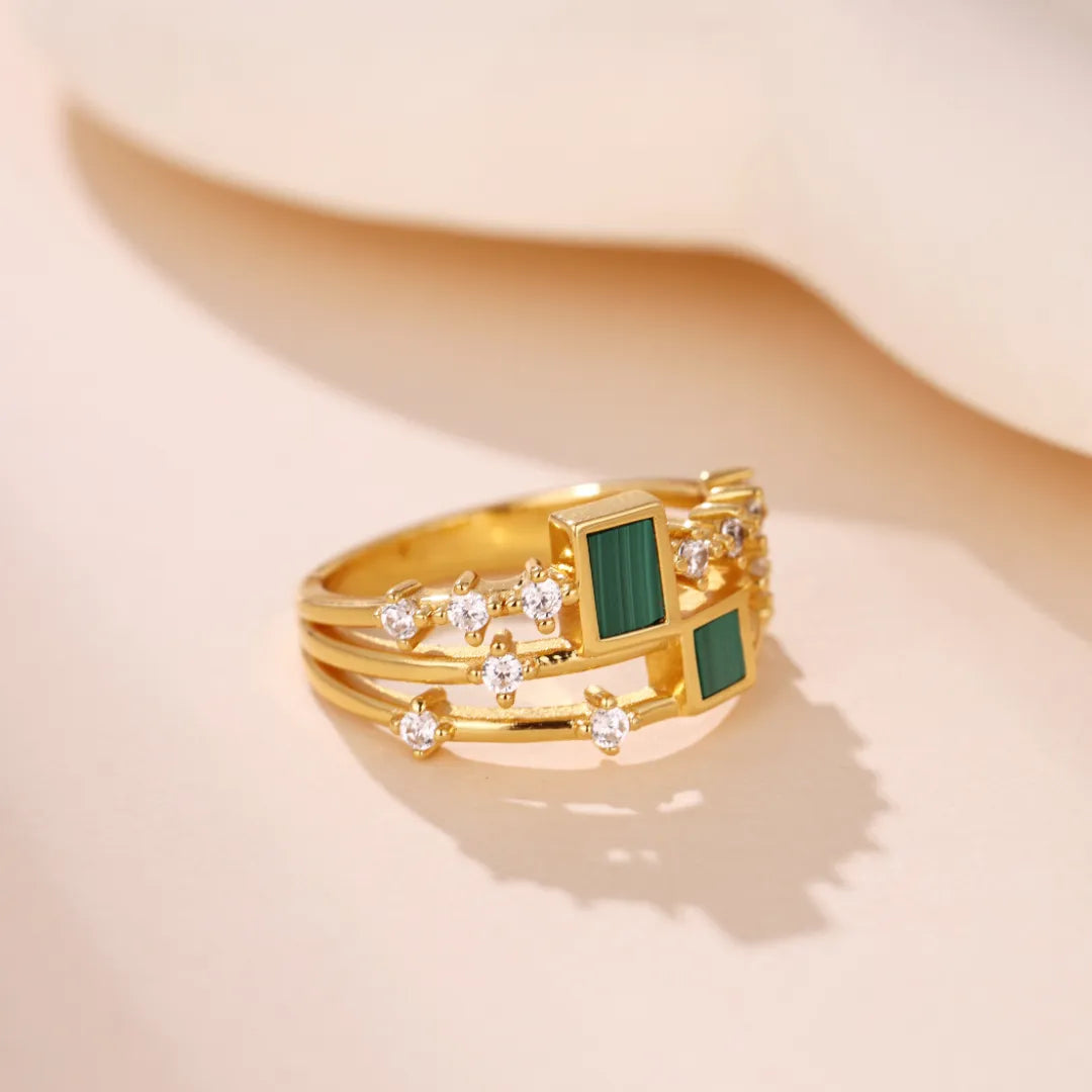 Lapis Lazuli or Malachite Ring "Elegant Beauty" Gold-Plated Silver
