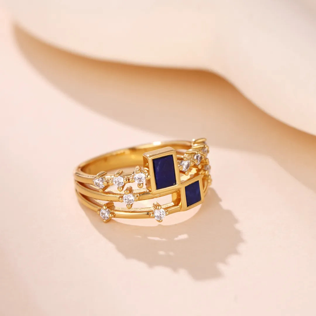 Lapis Lazuli or Malachite Ring "Elegant Beauty" Gold-Plated Silver