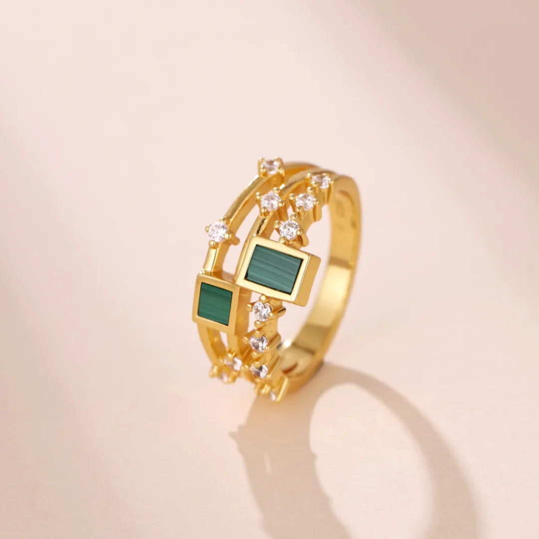 Lapis Lazuli or Malachite Ring "Elegant Beauty" Gold-Plated Silver