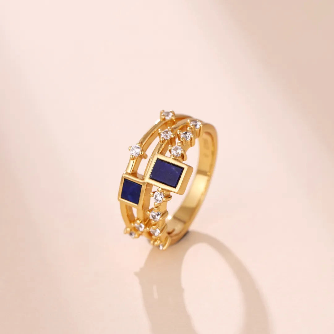 Lapis Lazuli or Malachite Ring "Elegant Beauty" Gold-Plated Silver
