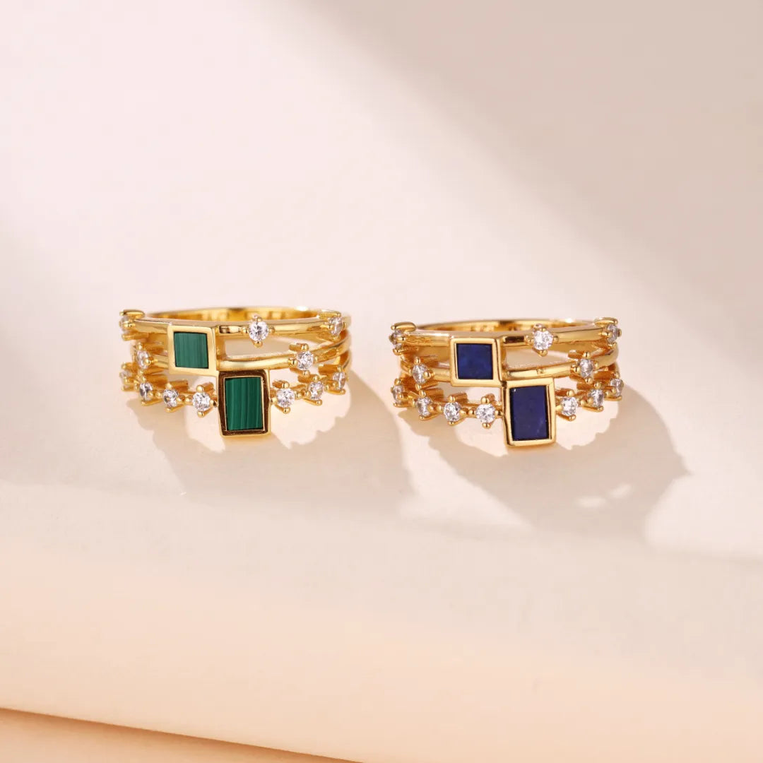 Lapis Lazuli or Malachite Ring "Elegant Beauty" Gold-Plated Silver